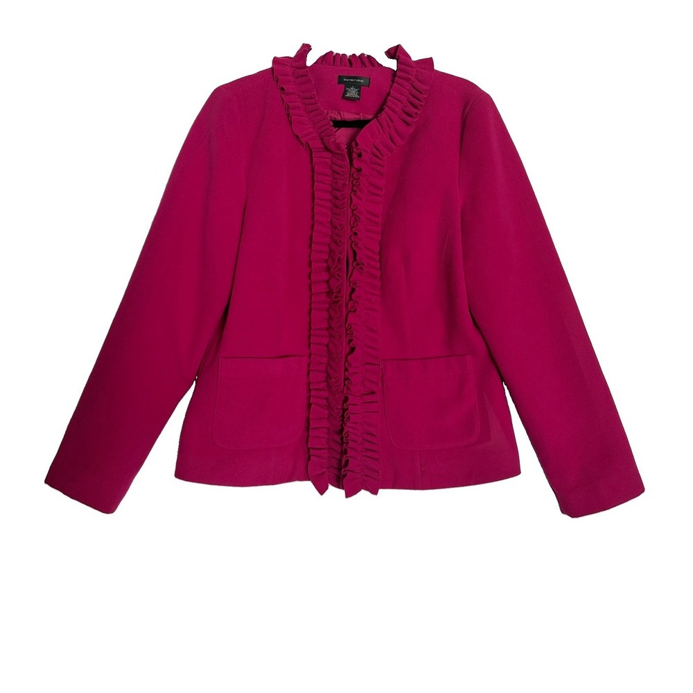Spense Pink Ruffle Open Front Blazer Jacket Long Sleeve Career Womens Sz Large